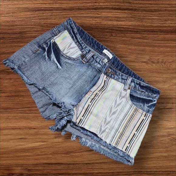 Trillium Y2K Denim Patchwork Low Rise Shorts Shorts - Picture 1 of 5